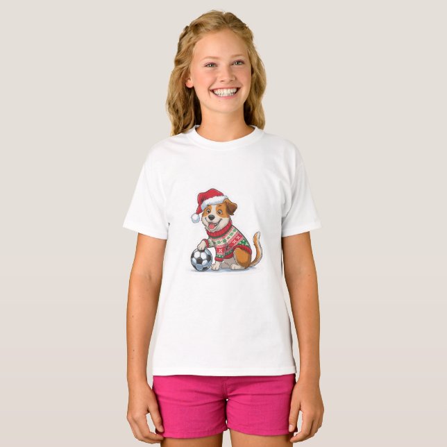 Camiseta Christmas Puppy with Soccer Ball (Frente Completa)