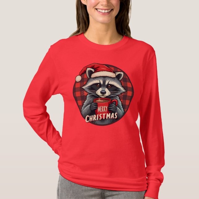 Camiseta Christmas Raccoon Cocoa Cheer (Frente)