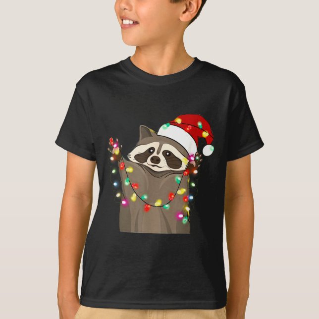 Camiseta Christmas Racoon Swea,funny Christmas Lights Racco (Frente)