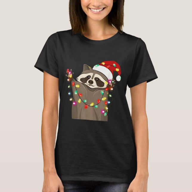 Camiseta Christmas Racoon Swea,funny Christmas Lights Racco (Frente)