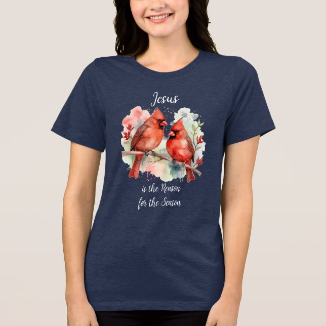 Camiseta Christmas Red Cardinal Jesus Reason for Season (Frente)