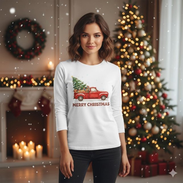 Camiseta Christmas Red Truck Tree Transport (Criador carregado)