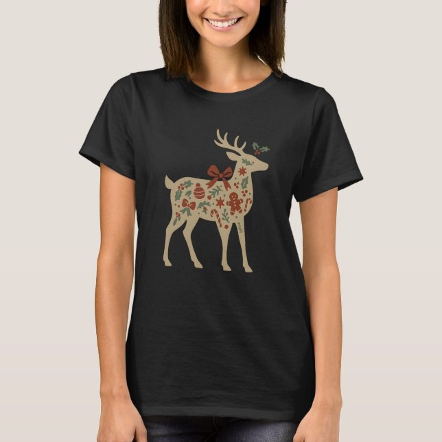 Camiseta Christmas Reindeer Floral Art (Frente)