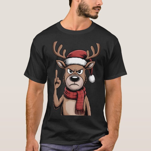Camiseta Christmas Reindeer Middle Finger Sarcastic Xmas Fu (Frente)