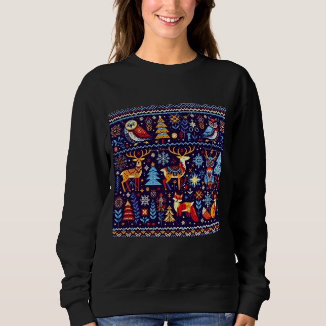 Camiseta Christmas Reindeer Nordic Pattern Sweatshirt  (Frente)