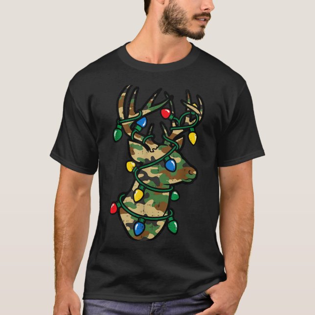 Camiseta Christmas Reindeer Silhouette Camo Xmas Lights Men (Frente)