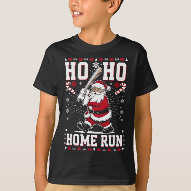 Camiseta Christmas Santa Baseball Home Run Ho Ho Home Run , (Frente)