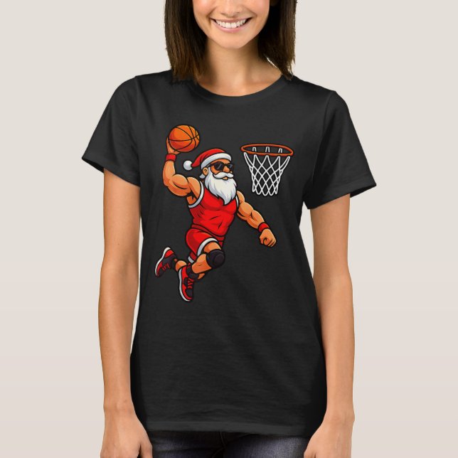 Camiseta Christmas Santa Basketball Player Dunking Basketba (Frente)