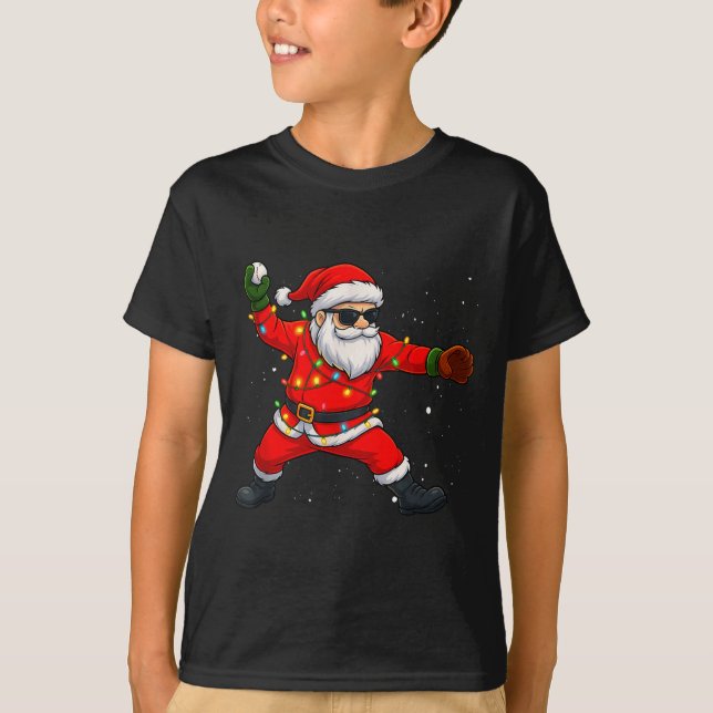 Camiseta Christmas Santa Claus Baseball Tcher Boys Kids Tee (Frente)