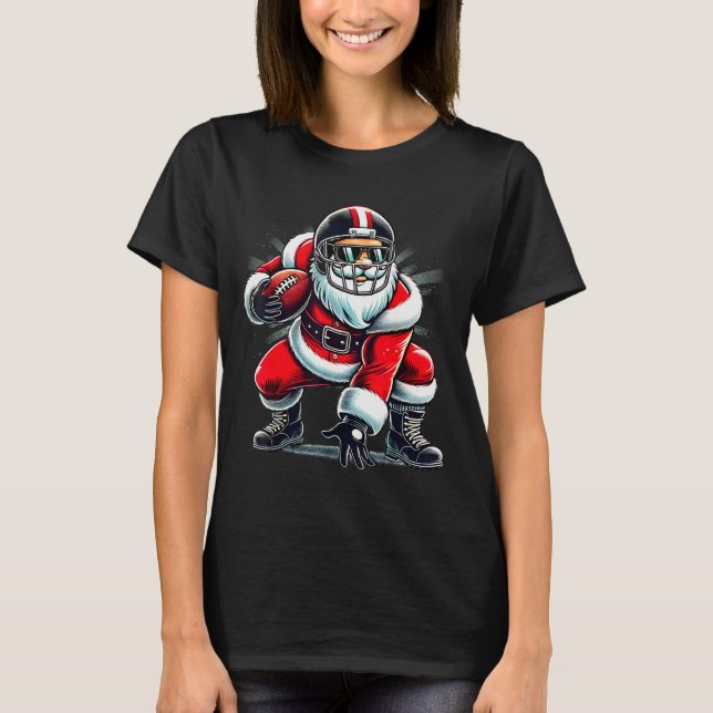 Camiseta Christmas Santa Claus Football Lineman Quarterback (Frente)