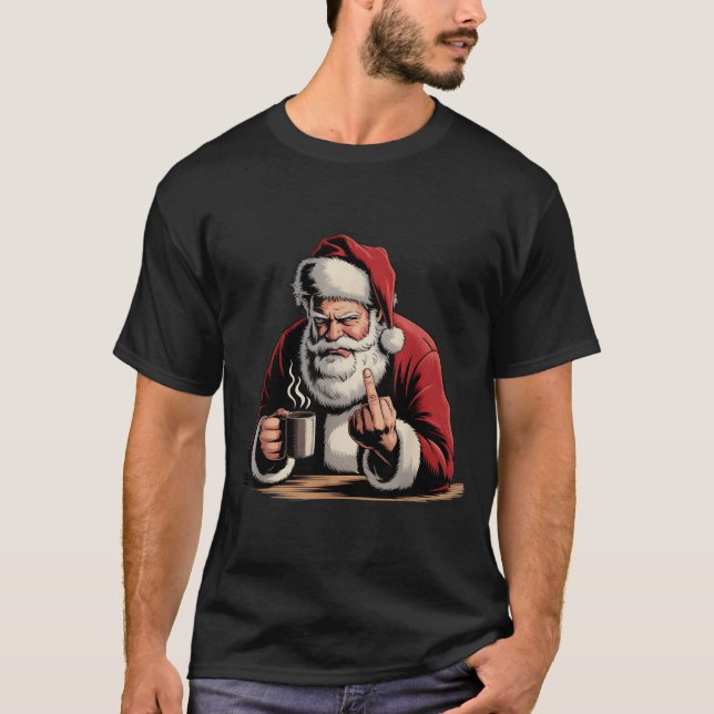 Camiseta Christmas Santa Middle Finger Sarcastic Xmas Funny (Frente)
