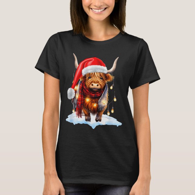 Camiseta Christmas Scottish Highland Cow Wrapped In Christm (Frente)