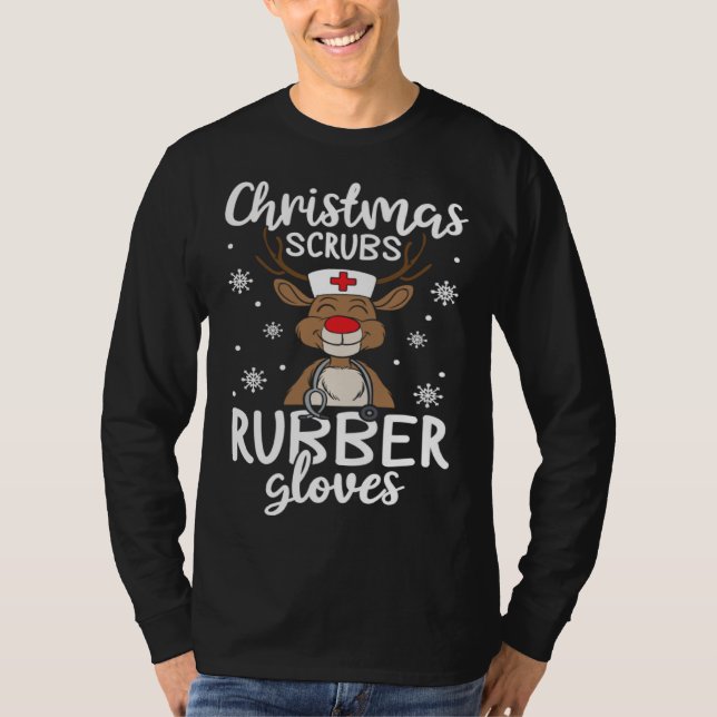 Camiseta Christmas Scrubs Rubber Gloves  Nursing Christmas (Frente)