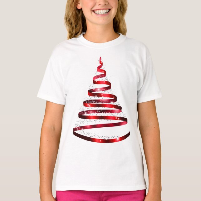 Camiseta Christmas Shiny red Ribbon Tree Sparkle (Frente)