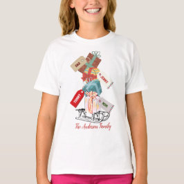 Camiseta Christmas Sled Snow White Red Cute Vintage Classic