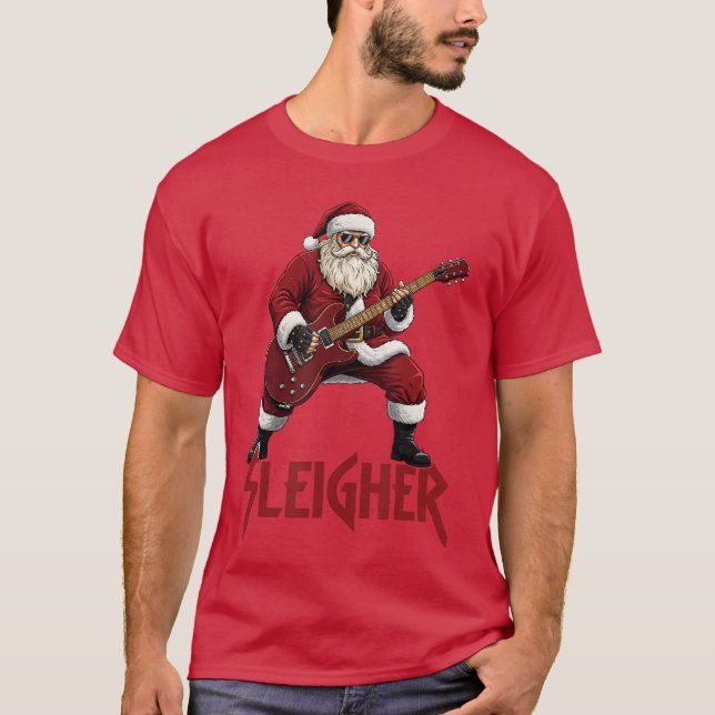 Camiseta Christmas Sleigher Heavy Metal Santa Rock On Xmas  (Frente)