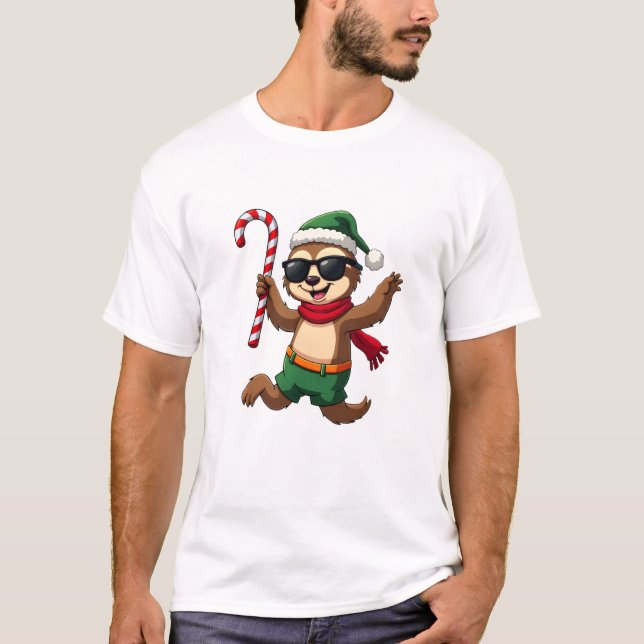 Camiseta Christmas Sloth Elf Peppermint Candy Cane Shirt Gi (Frente)