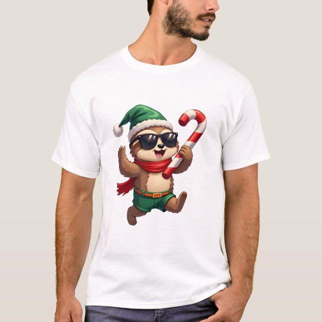 Camiseta Christmas Sloth Elf Peppermint Candy Cane Shirt Gi (Frente)