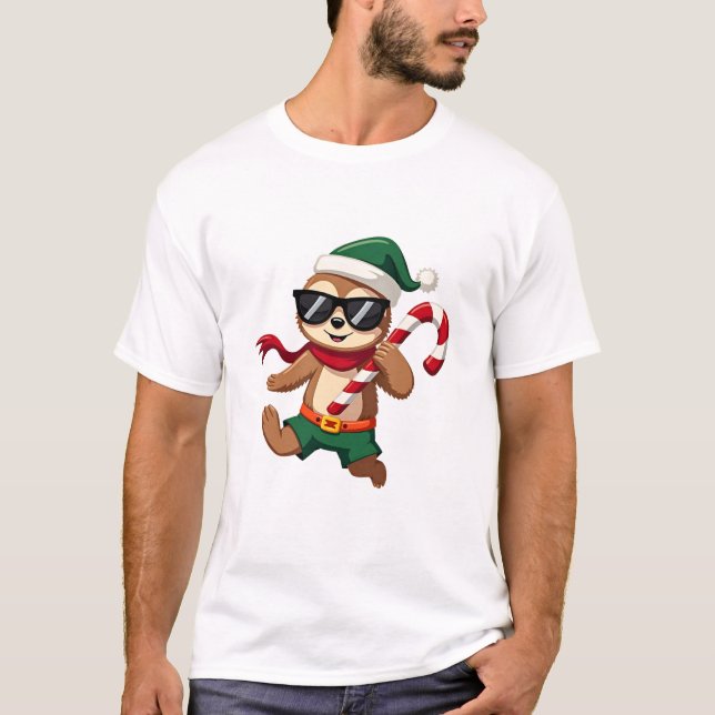 Camiseta Christmas Sloth Elf Peppermint Candy Cane Shirt Gi (Frente)