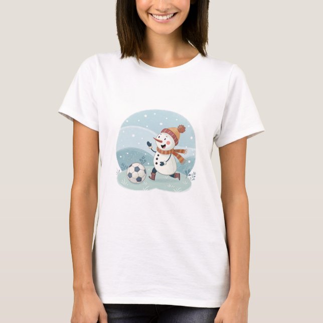 Camiseta Christmas snowman playing soccer (Frente)