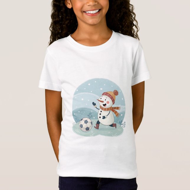 Camiseta Christmas snowman playing soccer (Frente)