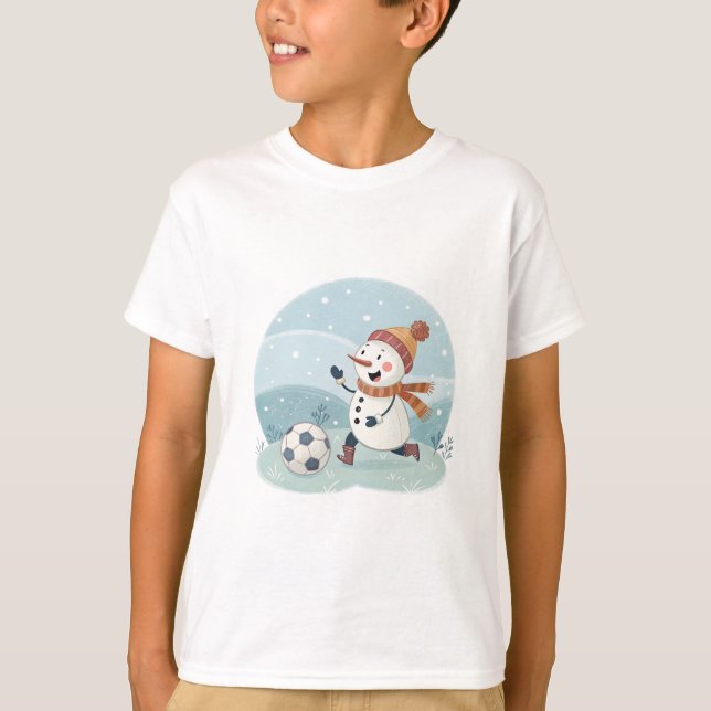 Camiseta Christmas snowman playing soccer (Frente)