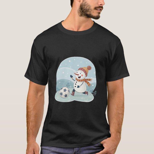 Camiseta Christmas snowman playing soccer (Frente)