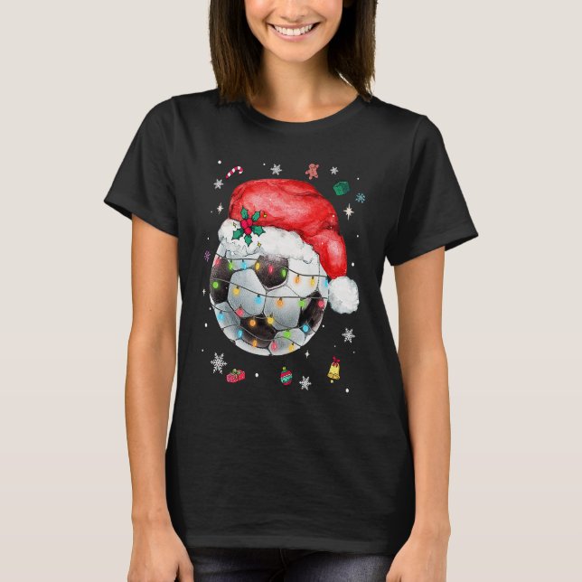 Camiseta Christmas Soccer Ball Santa Hat Funny Sport Xmas B (Frente)