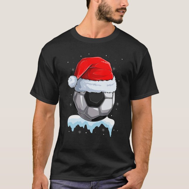 Camiseta Christmas Soccer Ball Santa Hat Funny Sport Xmas B (Frente)