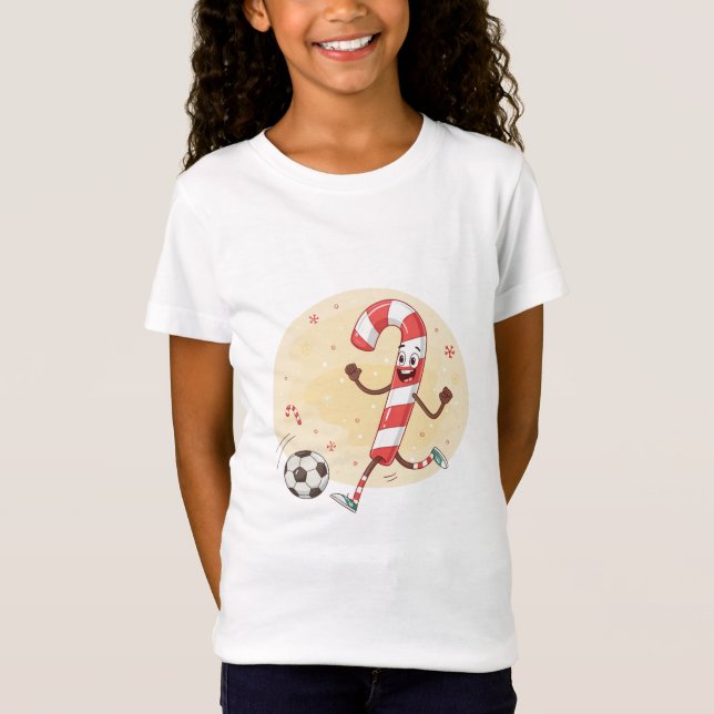 Camiseta Christmas Soccer Player Candy Cane (Frente)