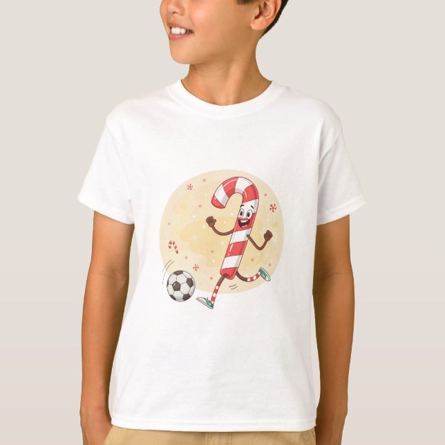 Camiseta Christmas Soccer Player Candy Cane (Frente)