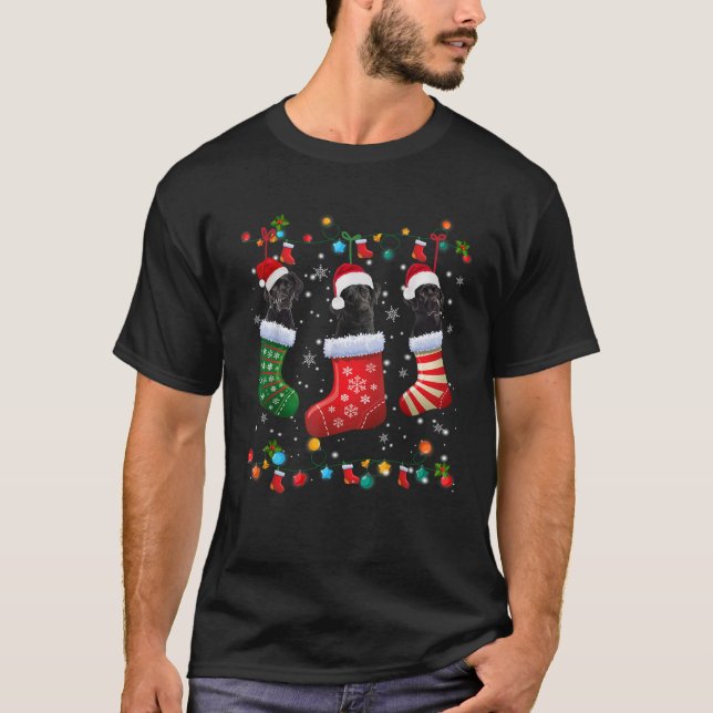 Camiseta Christmas Socks Pajama Black Lab Labrador Dog Pupp (Frente)