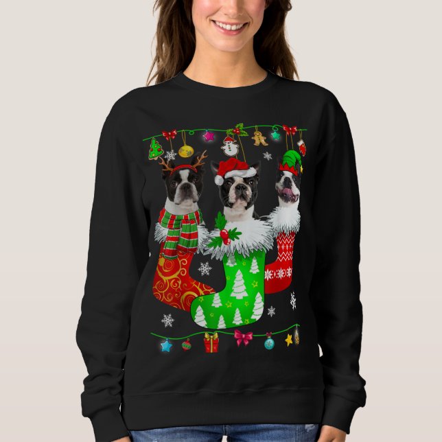 Camiseta Christmas Socks Pajama Boston Terrier Dog Puppy Lo (Frente)