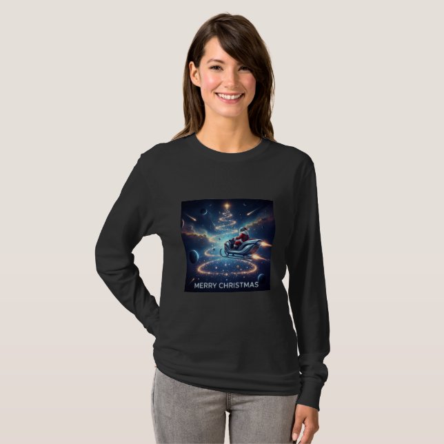 Camiseta Christmas Space Santa Sleigh (Frente Completa)