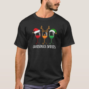 Camiseta Christmas Spirits Wine Glass Santa Hat Holiday Dri