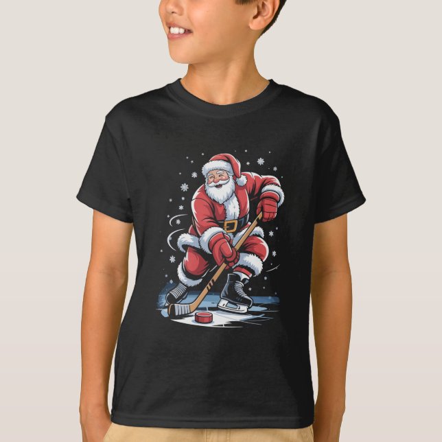 Camiseta Christmas Sports Santa Plays Ice Hockey Xmas  (Frente)