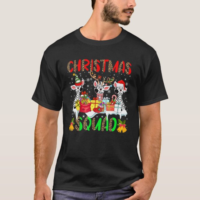 Camiseta Christmas Squad Leopard Three Santa Reindeer Elf Z (Frente)