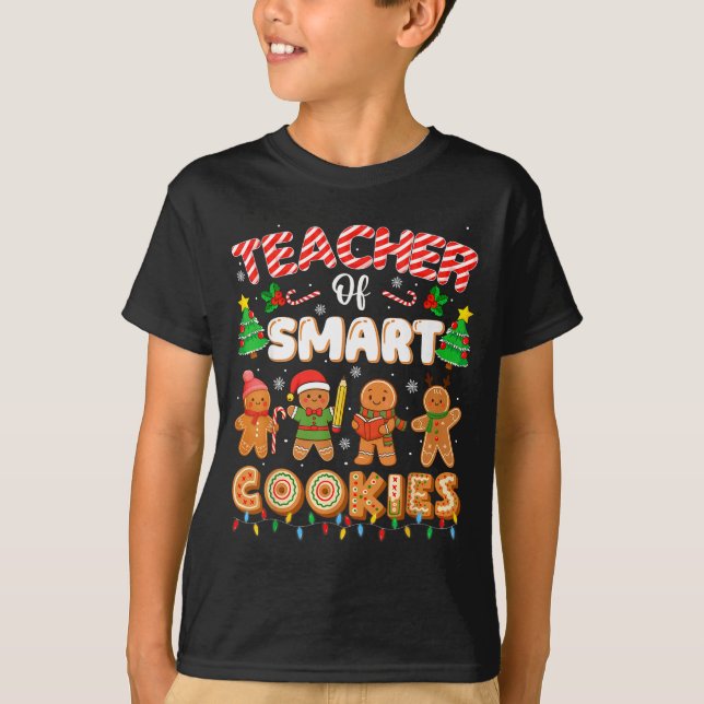 Camiseta Christmas Teacher Of Smart Cookies Funny Cute Ging (Frente)