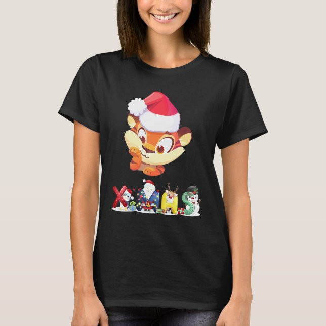 Camiseta Christmas Tiger Face Tree Snow  Pajama Xmas 2021   (Frente)