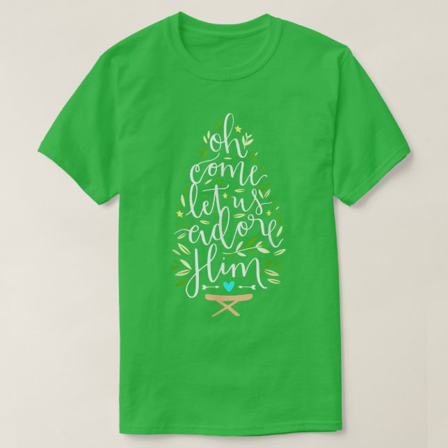 Camiseta Christmas Tree Oh Come Let Us Adore Him, Christmas (Frente do Design)