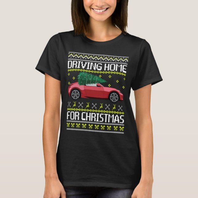 Camiseta Christmas Tree Oldtimer Car Xmas Ugly Sweater Pull (Frente)