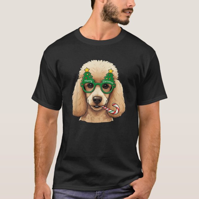 Camiseta Christmas Tree Sunglasses Poodle Candy Cane Mens W (Frente)