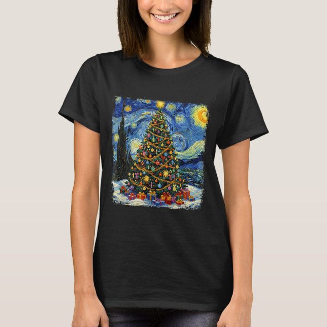 Camiseta Christmas Tree Van Gogh Starry Night Christmas 202 (Frente)