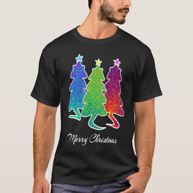 Camiseta Christmas Trees Cat Lizard Dinosaur Rat Blue Green (Frente)