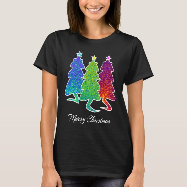 Camiseta Christmas Trees Cat Lizard Dinosaur Rat Blue Green (Frente)