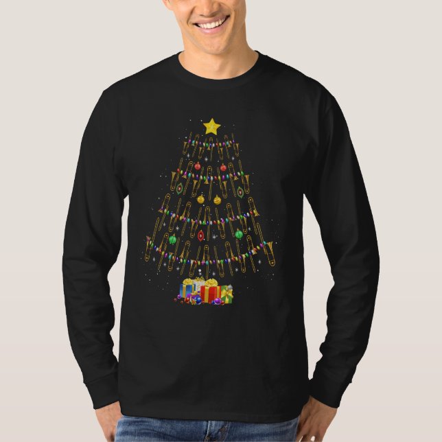 Camiseta Christmas Trombone Player Gifts Xmas Tree (Frente)