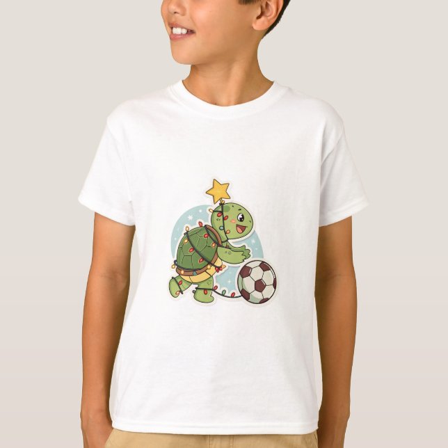 Camiseta Christmas Turtle with Soccer Ball (Frente)