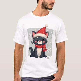 Camiseta Christmas Tuxedo Cat Santa Scarf Ugly Xmas Women G