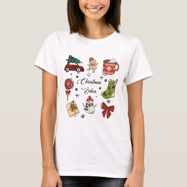 Camiseta Christmas Vibes Holiday Sticker Pack (Frente)
