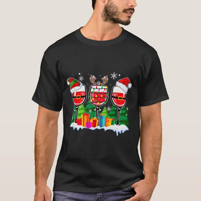 Camiseta Christmas Wine - Funny Reindeer Santa Xmas Alcohol (Frente)